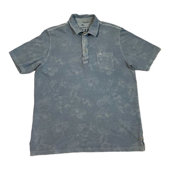 Tommy Bahama Men’s Blue Hawaiian Flower Polo  T -Shirt 100% Cotton Size Large - Picture 1 of 10